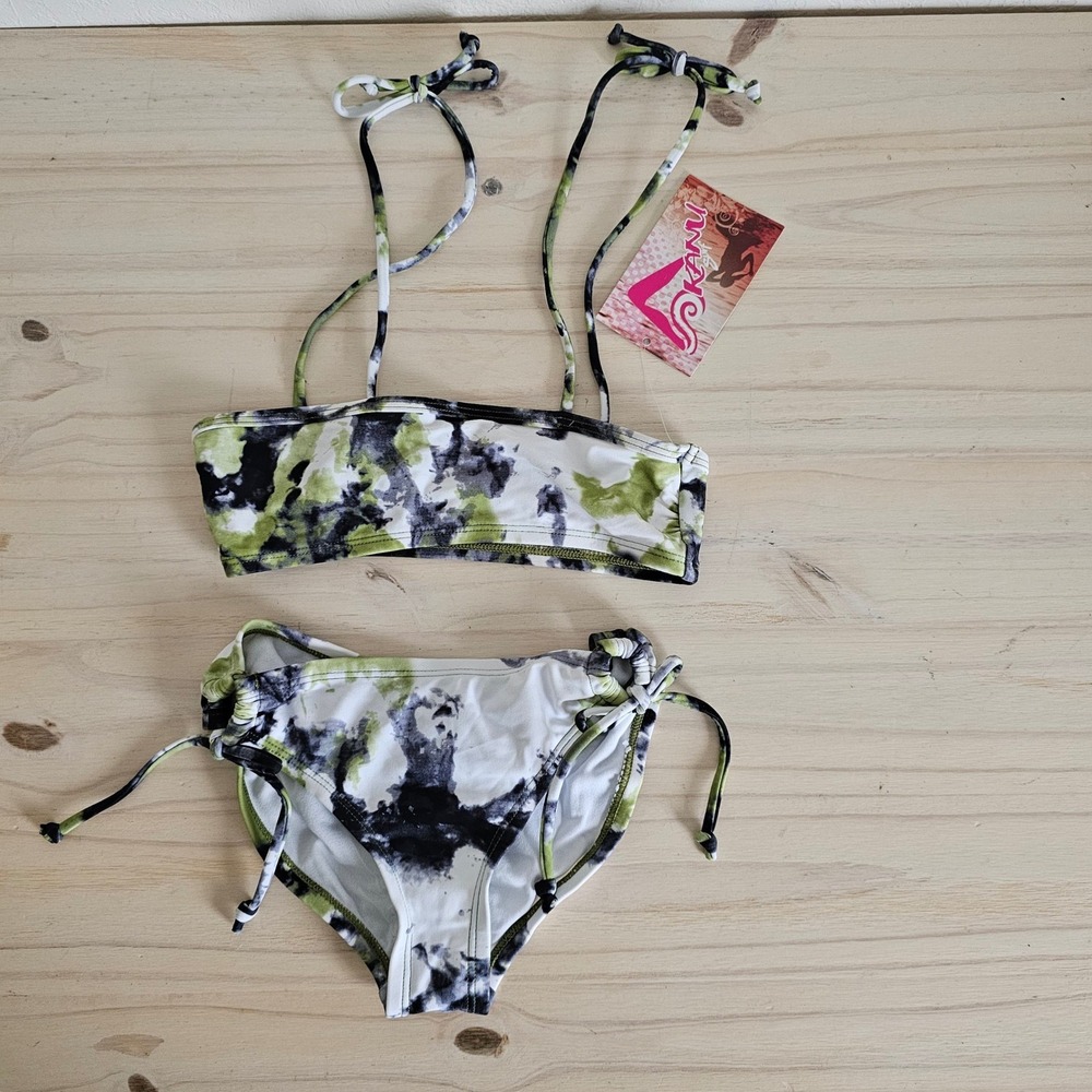 Kanu Surf Girls Tie Dye Bikini Set Black Green Girls Size 7 NWT